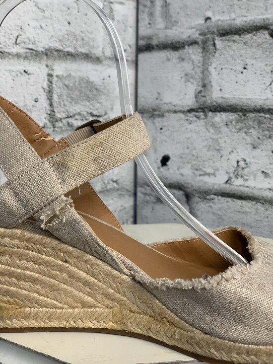 Lucky Brand Espadrille Wedge Sandals 9 Oatmeal Canvas Ankle Strap Open Toe Boho - Picture 11 of 12